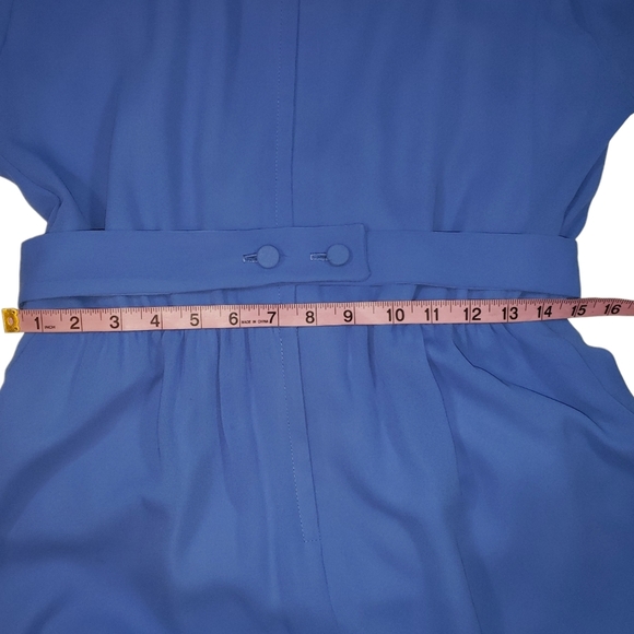 Vintage 80s Miss Elliette Blue Column Pleat Dress Sz 12 Evening Formal Soft Glam - Picture 15 of 16